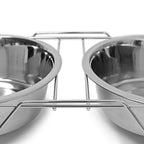 Ciotola per cani e gatti acciaio inox set doppio con supporto