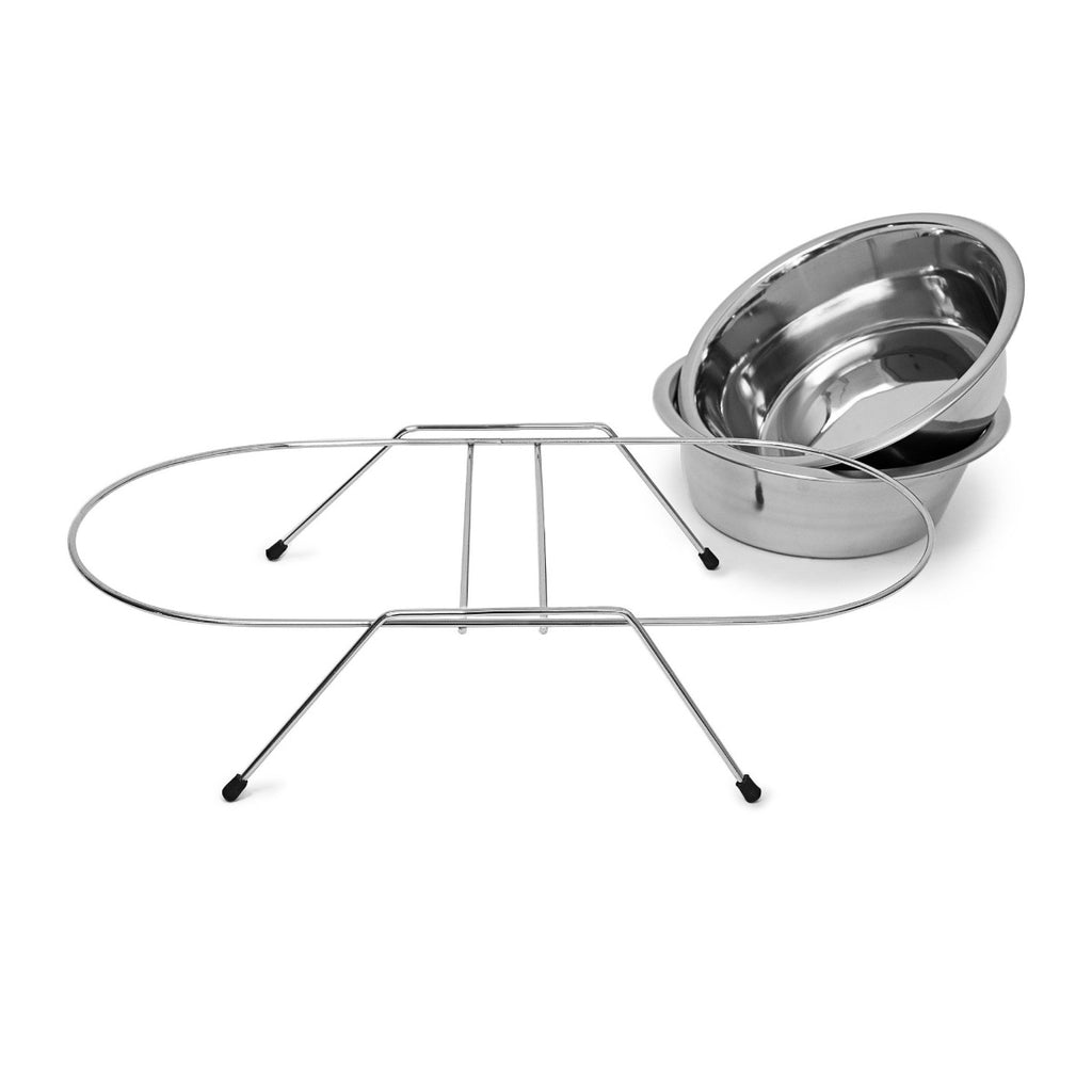 Ciotola per cani e gatti acciaio inox set doppio con supporto