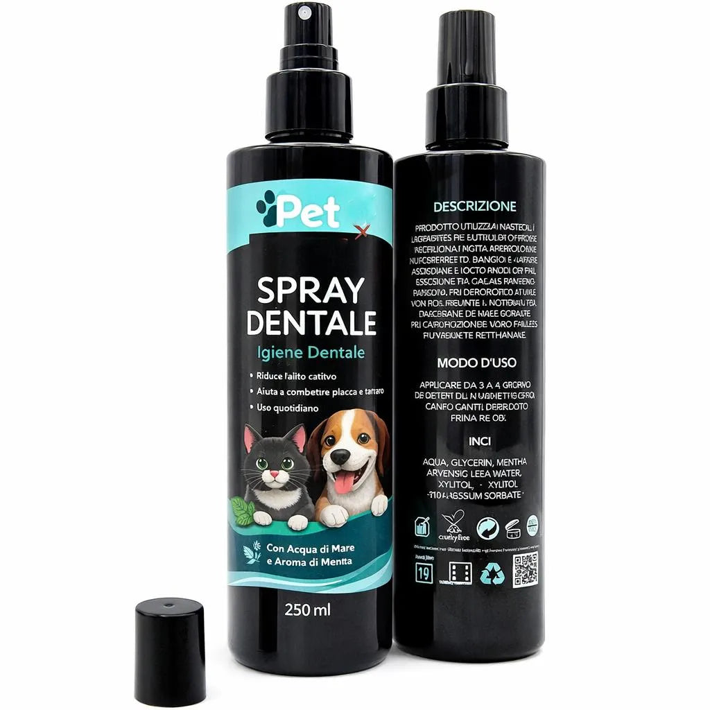 PET SMILE – Spray Dentale per Cani e Gatti 250ml | Igiene Orale Senza Spazzolino | Riduce Placca e Tartaro | Alito Fresco | Con Mentolo | Formulato in Italia