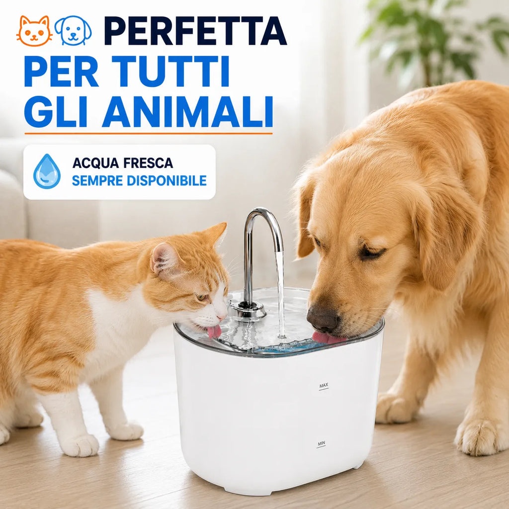 Fontanella Automatica 2,2L per Gatti e Cani con Acqua Corrente 24/7 – Sistema di Filtrazione e Ricircolo Continuo – Ultra Silenziosa