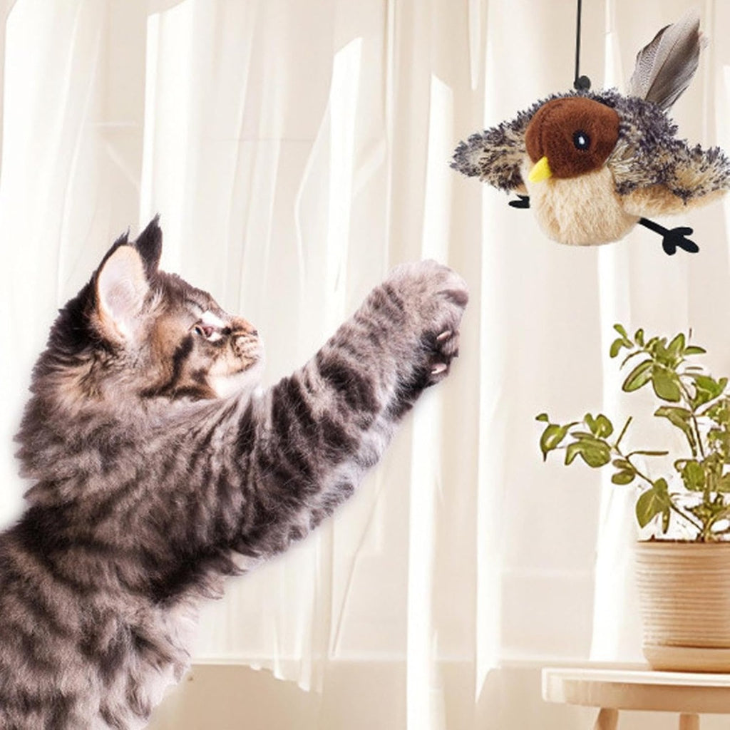 Giocattolo Elettrico Interattivo per Gatti: Uccello Cinguettante e Svolazzante, Ricaricabile USB