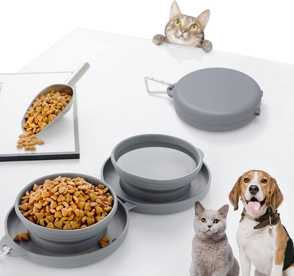 Ciotola Doppia Pieghevole per Cani e Gatti – Portatile da Viaggio per Cibo e Acqua