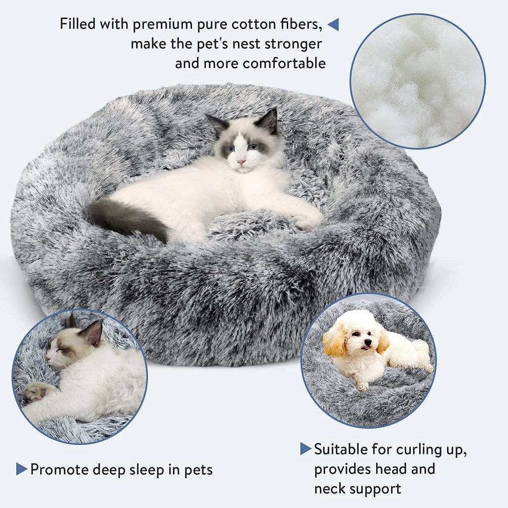 Cuccia di peluche a forma di ciambella per gatti e cani super morbida con base antiscivolo