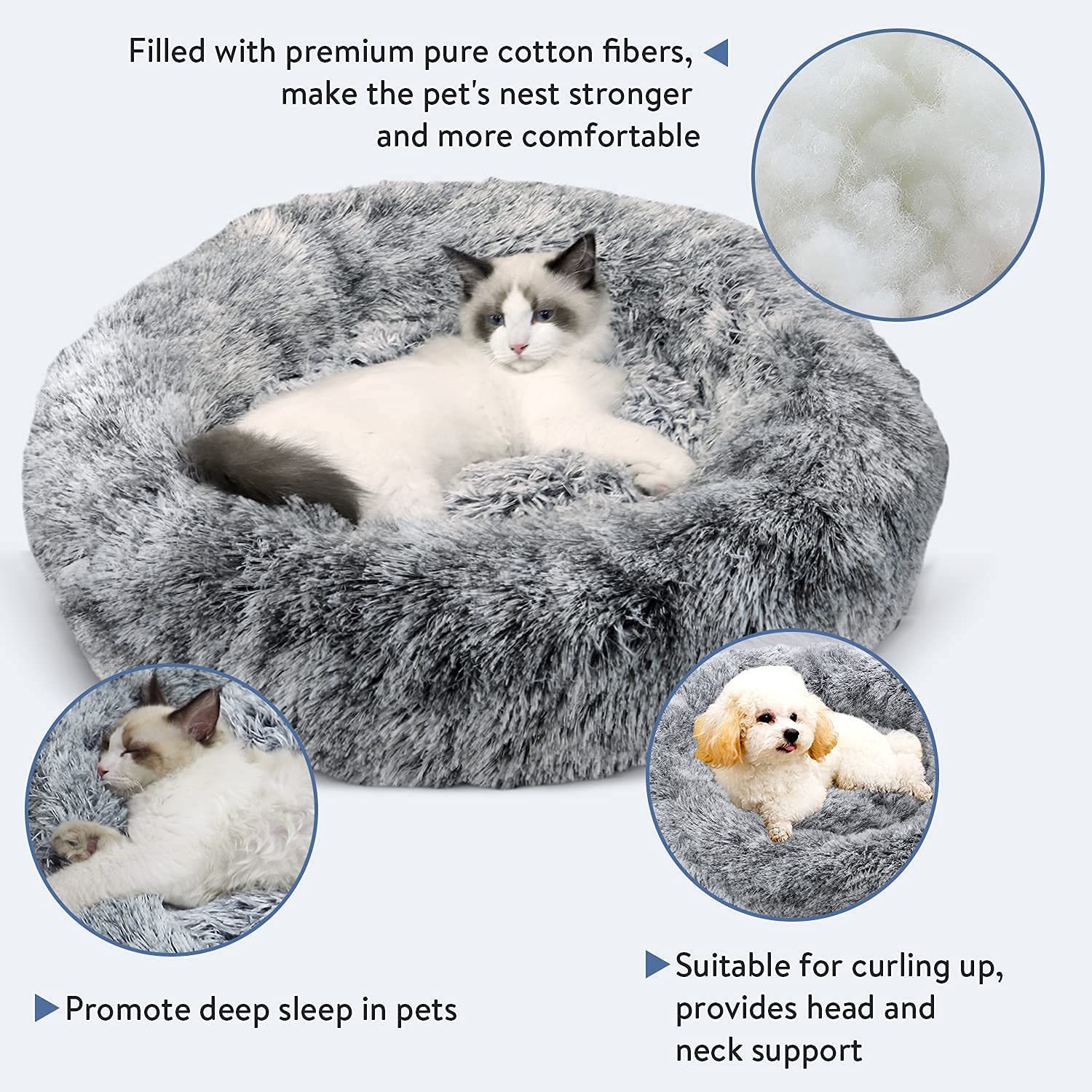 Cuccia di peluche a forma di ciambella per gatti e cani super morbida con base antiscivolo