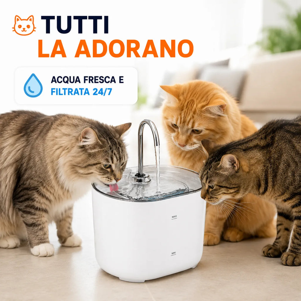 Fontanella Automatica 2,2L per Gatti e Cani con Acqua Corrente 24/7 – Sistema di Filtrazione e Ricircolo Continuo – Ultra Silenziosa