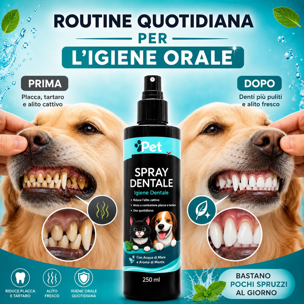 PET SMILE – Spray Dentale per Cani e Gatti 250ml | Igiene Orale Senza Spazzolino | Riduce Placca e Tartaro | Alito Fresco | Con Mentolo | Formulato in Italia