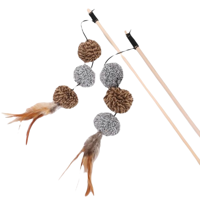 Giocattolo per  Gatto Giocattolo interattivo,  40cm kit da 2 bastoncini di legno con palline in pelo
