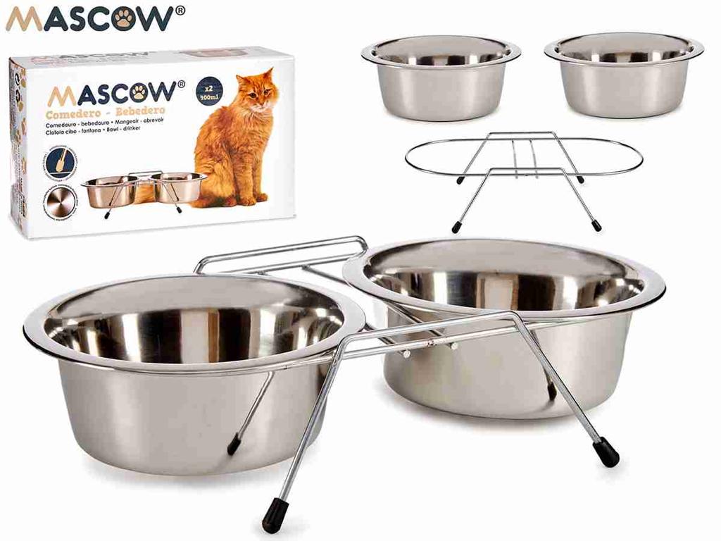 Ciotola per cani e gatti acciaio inox set doppio con supporto