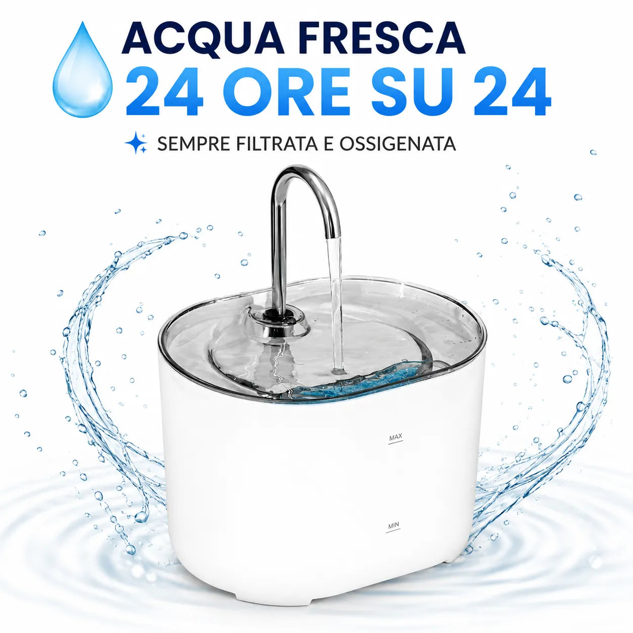 Fontanella Automatica 2,2L per Gatti e Cani con Acqua Corrente 24/7 – Sistema di Filtrazione e Ricircolo Continuo – Ultra Silenziosa