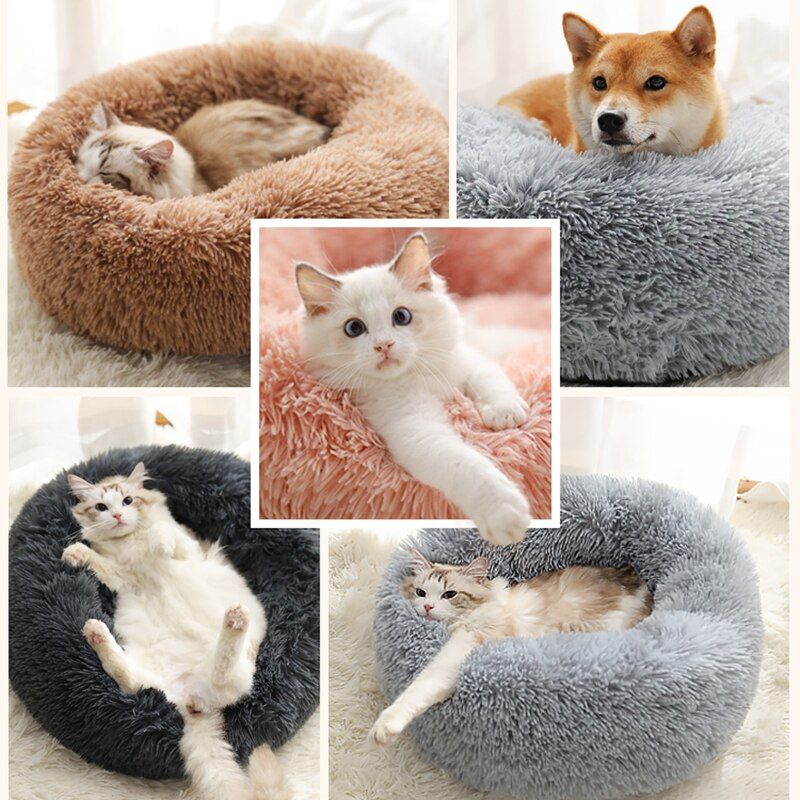Cuccia di peluche a forma di ciambella per gatti e cani super morbida con base antiscivolo