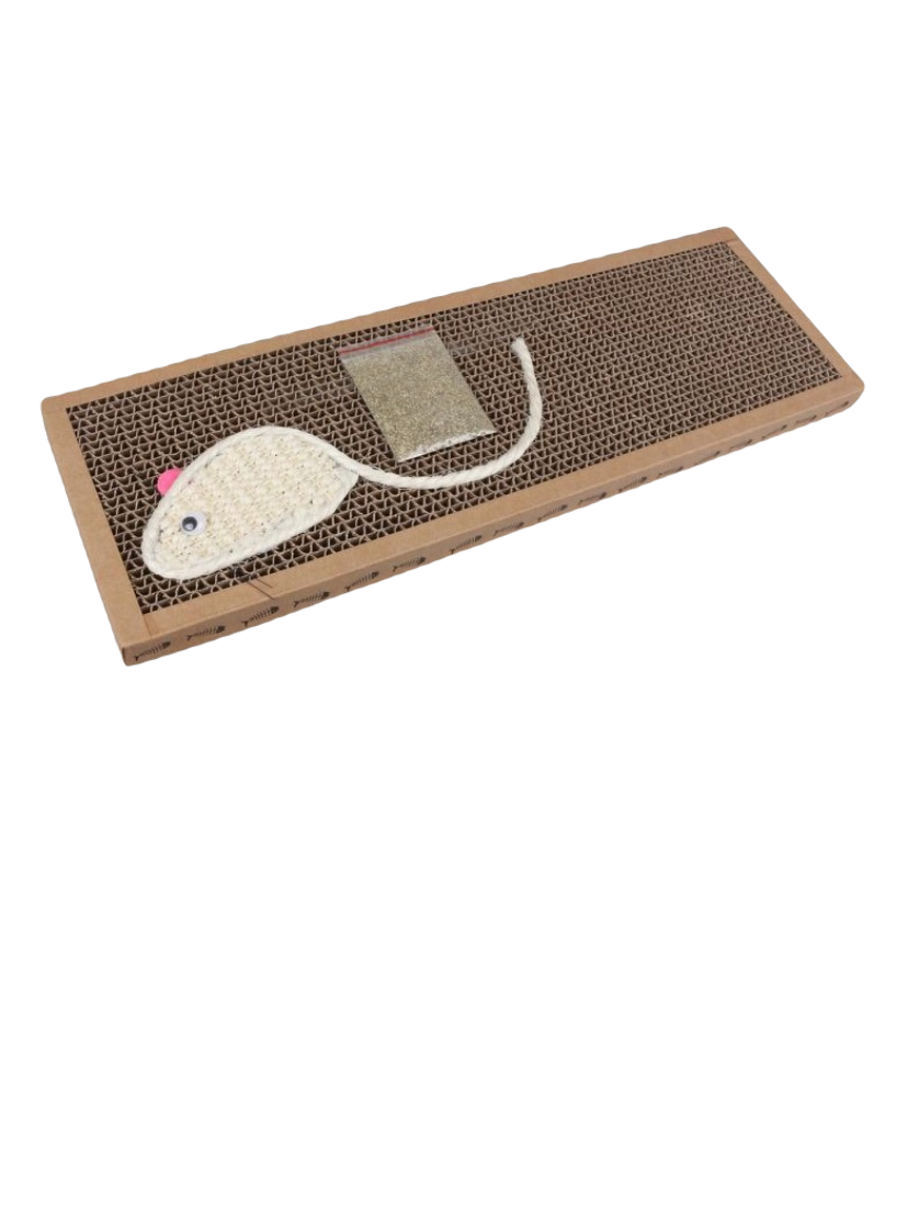 Tiragraffi per  Gatti in cartone profumato  con simpatica forma di topolino- Gioco Stuoia Cura Artigli  38x12.5x1,8cm - Protezione Divani