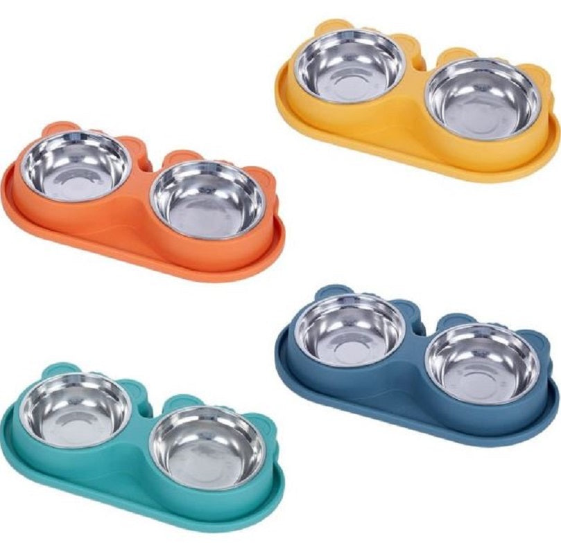 Doppia ciotola alimentare in acciaio anti perdita acqua dispenser cibo cani gatti